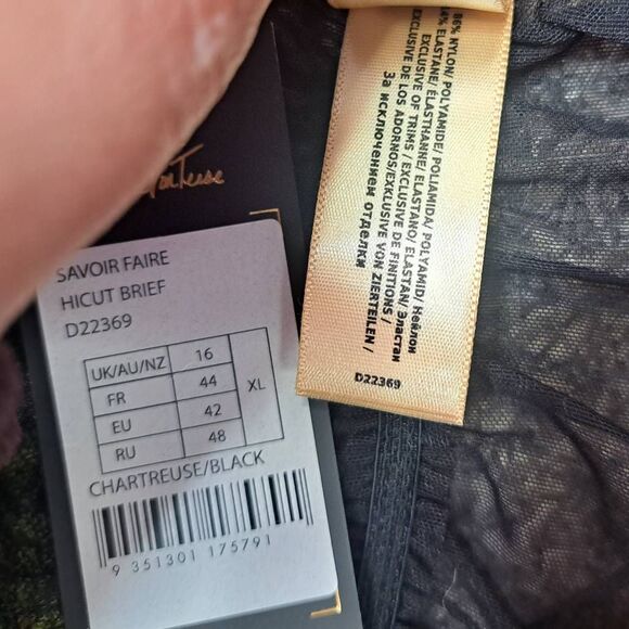 Dita Von Teese Women's Savoir Faire Hi Cut Brief Panty size XL NWT Chartreuse/Bl - Picture 9 of 9